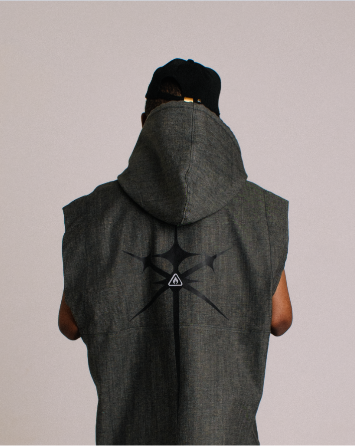 Arise - Hooded Denim Vest (Reflective Print)