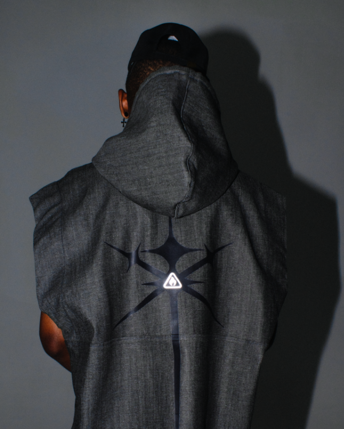 Arise - Hooded Denim Vest (Reflective Print)