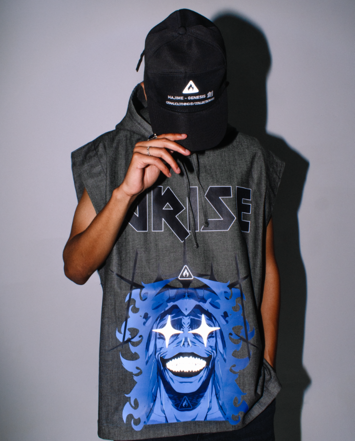 Arise - Hooded Denim Vest (Reflective Print)